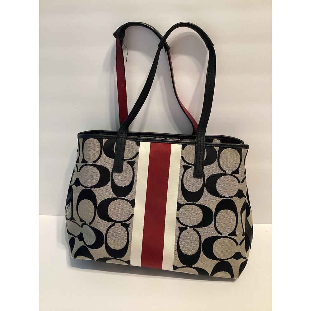 Vintage Coach Hampton Tote Bag Black Gray & Red
